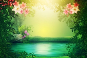 幻想 湖 浪漫 心情 背景图像 鲜花 叶子 童话 神秘 5k背景图片