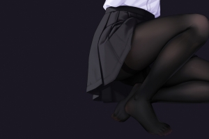 制服 黑色迷你裙 黑色裤袜美腿 动漫美女3440x1440带鱼屏壁纸