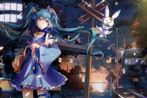 初音未来miku 铁路风景 4k动漫壁纸