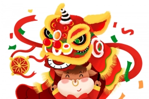 牛年舞狮子卡通形象高清PNG透明图片 节日素材免费下载