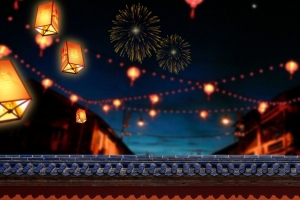 中国风新年元宵气氛烟花夜景电商海报背景