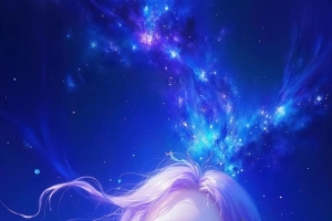 蓝色梦幻唯美星空美少女动漫4k手机壁纸
