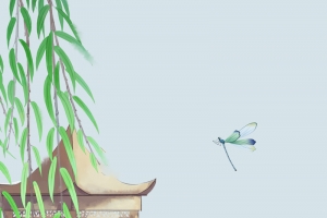 手绘古风亭台背景图