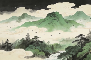 青山山峦云雾缭绕 树林瀑布溪流4K高清风景壁纸免费下载