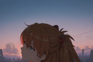 天台黄昏下明日香背影4K手机高清壁纸2358x4112免费下载