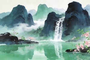 山水画 桃花 水墨风4k壁纸3840x2160