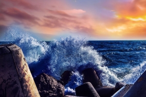 海 爆发 飞溅 石头 4k壁纸 3840x2160