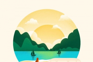 插画你好早安风景手绘