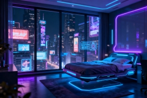 赛博朋克 晚上 房间 4k电脑壁纸