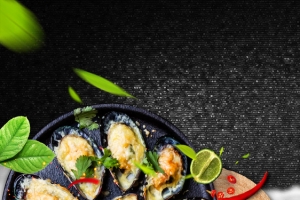 创意美食蚝门盛宴立体字banner