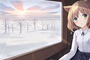 女孩 neko 窗口 树 动漫 4k壁纸 3840x2160