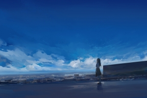 天空 云 制服水手服高中生女子6k动漫壁纸