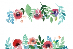 水墨鲜花绿叶矢量