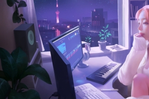 女孩 电脑 听音乐 好看动漫3440x1440壁纸