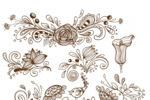 手绘线稿花卉矢量