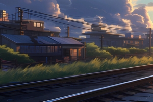 铁路风景夕阳3840x1080双屏壁纸