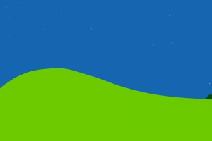原创 晚上 星星 蓝天 白云 绿色草地 树 简约 极简主义4k壁纸