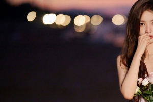 章若楠 粉色玫瑰花 唯美 3440x1440美女带鱼屏壁纸