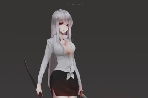 性感美女 短裙 鱼网丝袜 倭刀 4k动漫手机壁纸