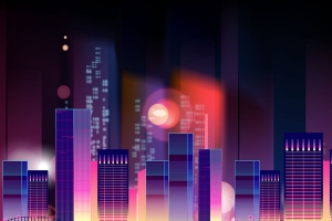 矢量几何炫彩城市夜景背景