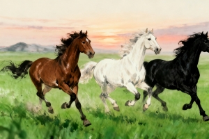 2026年马年图片 草原上3匹骏马5k高清图片素材