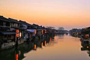 西塘古镇夜景旅游海报背景图