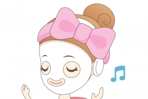 手绘矢量听音乐敷脸女生