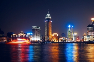 城市摄影蓝色橙色电商海报背景