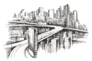 手绘素描城市背景