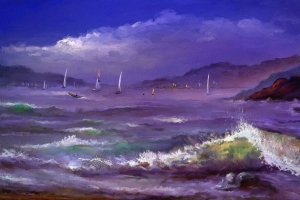 大海 海浪 帆船 画布 艺术 4k壁纸 3840x2160