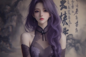 古风古典 紫色长卷发美女 3000x2000高清壁纸
