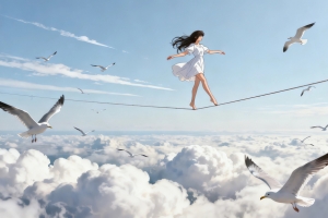 可爱白裙少女在空中走钢丝4k动漫壁纸3840x2160