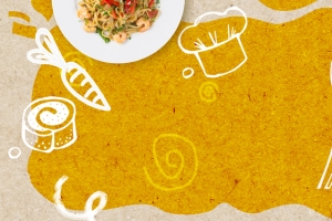 食物手绘黄色海报背景banner
