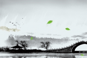 中国风断桥绿叶杭州绿叶灰色背景