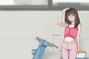女孩 轻便摩托车 动漫 艺术 4k壁纸 3840x2160