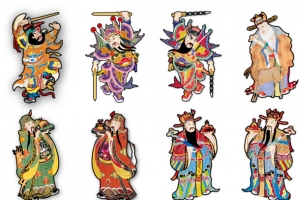 8款中国传统门神财神年画矢量
