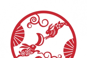 古风中秋剪纸兔子红色剪纸中秋节日