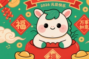 2026元旦快乐 可爱小马 马年图片 福字 4K壁纸