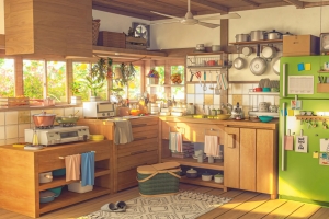 厨房 厨具 冰箱 阳光 4K壁纸 3840x2160