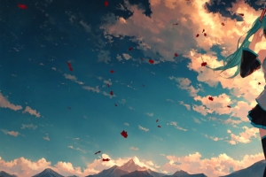 初音未来 黄昏的天空 3440x1440带鱼屏动漫壁纸