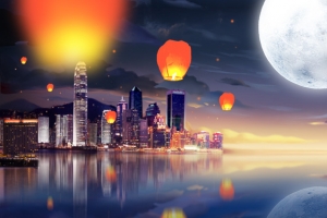 手绘月圆海报背景