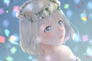 女孩 一瞥 花环 新娘 动漫 4k壁纸 3840x2160