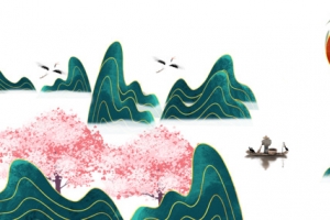 春天樱花柳条山船渔翁