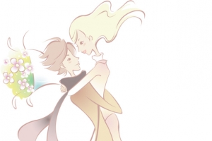 拥抱的情侣手绘海报背景七夕情人节