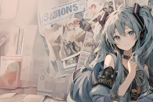miku 初音未来海报 报纸墙 3440x1440带鱼屏动漫高清壁纸