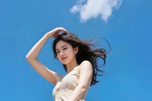 晴天 蓝天白云 阳光美女连衣裙 4k手机壁纸竖屏