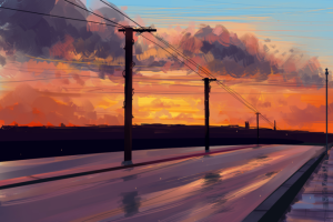 日落夕阳手绘图