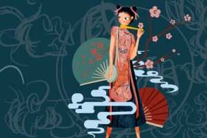 拿着扇子的女子