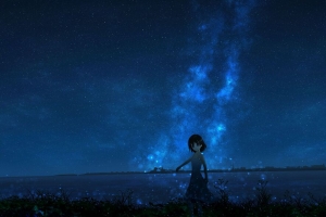 女孩 夜晚 星空 动漫 4k壁纸 3840x2160