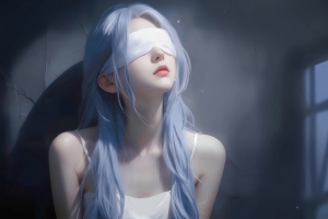 眼罩 蒙眼 蓝发美女3000x2000平板壁纸